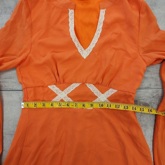 Love Riche Girls Orange Bell Sleeve Peasant V neck Midi Dress Juniors Medium - Picture 7 of 10